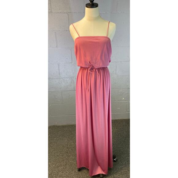 Vtg 70s Dusty Rose Pink Dress Duster 2 Piece Set Prairie Dress Prom Formal SM MD - Picture 2 of 10